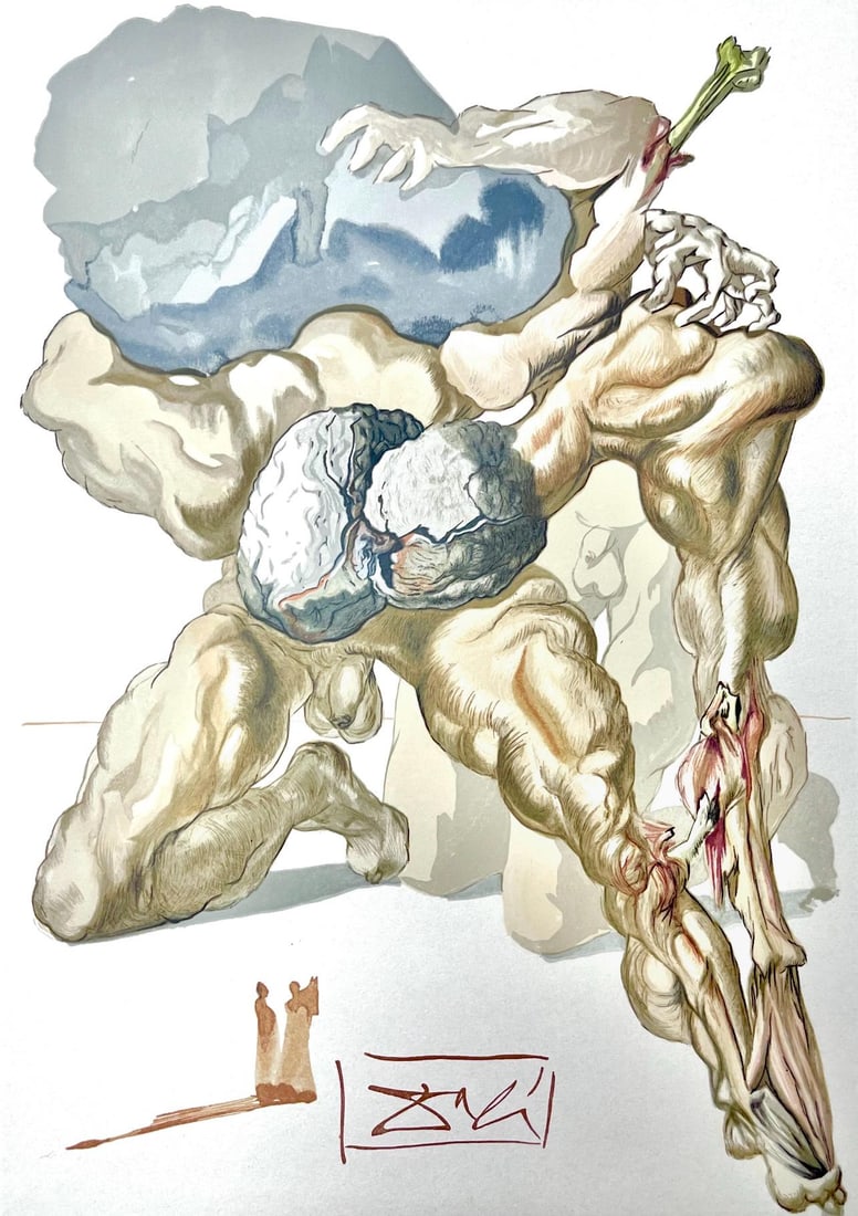 Salvador Dali, Holle VII (Michler/Lopsinger 1039-1138; Field 189-200), Die Gottliche Komodie,: Woodcut in colors on velin de Rives BFK paper, mounted on velin d'Arches support, as issued. Paper size: 13 x 10.375 inches. Inscription: Signed in the block, and unnumbered, as issued. Catalogue rais