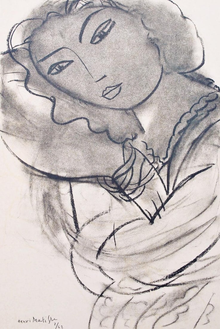 Henri Matisse, Mademoiselle M.A., Portraits par Henri Matisse, Limited Edition Heliogravure: Heliogravure on velin paper, mounted on velin paper backing sheet, as issued. Paper Size: 12 x 9.25 inches; image size: 9.05 x 6.3 inches. Inscription: Signed in the plate and unnumbered, as issued. C