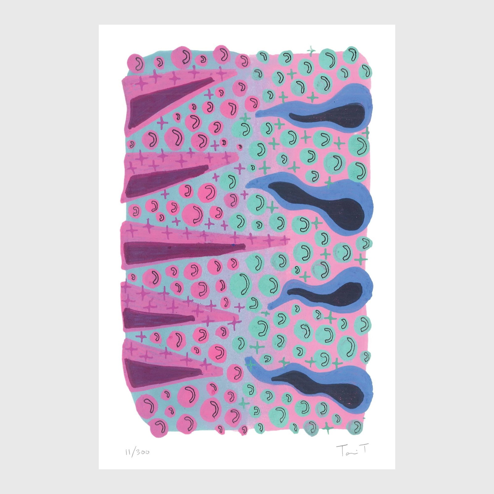 Lavender Drops with Pink Dots: Artist: Tanvi Thakur (1996) Title: Lavender Drops with Pink Dots, Drops With Dots Series Year: 2025 Medium: Archival Pigment Print on Paper Edition: 300 Size: 8 x 12 inches Inscription: Signed and num