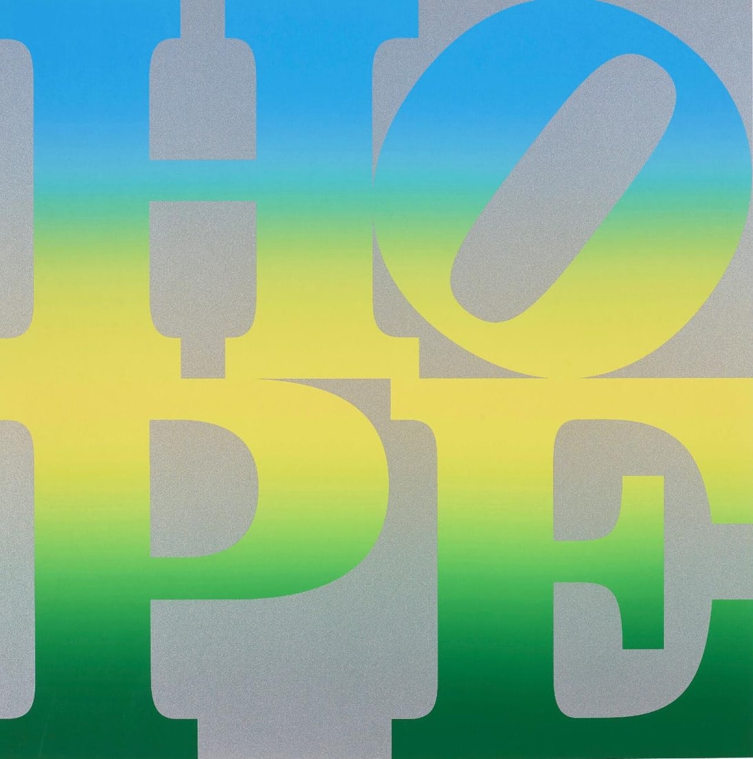 Robert Indiana, Summer, HOPE, Four Seasons of HOPE, Limited Edition Silkscreen: Silkscreen on Legion Coventry Rag paper. Paper Size: 26 x 26 inches. Excellent condition. Inscription: Signed in pencil with autopen, dated, and numbered, as issued. Notes: From the folio, Four Season