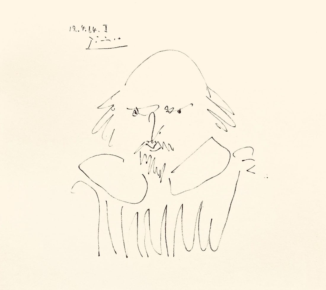 Pablo Picasso, Shakespeare X (Bloch 1197), Picasso-Aragon Shakespeare, Limited Edition Lithograph: Lithograph on velin paper. Paper Size: 19 x 13 inches. Excellent condition. Inscription: Unsigned and unnumbered, as issued. Notes: From the volume, Picasso-Aragon Shakespeare, 1965. Published by Harr