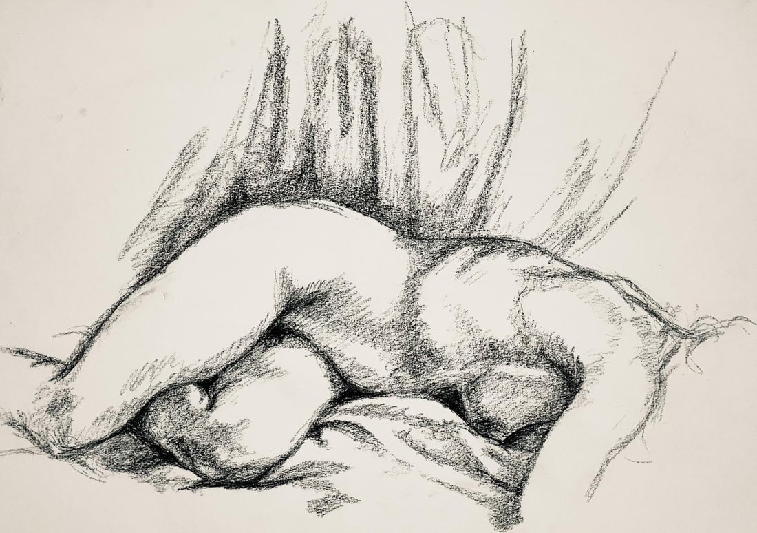 Ian Hornak, Renaissance Female Nude Figure Study, 1963, Original Drawing: Charcoal on velin paper, circa 1963. Paper Size: 18 x 23 inches. Good condition, consistent with age. Inscription: Unsigned, Estate stamped, verso. Provenance: Estate of Ian Hornak, East Hampton. Note