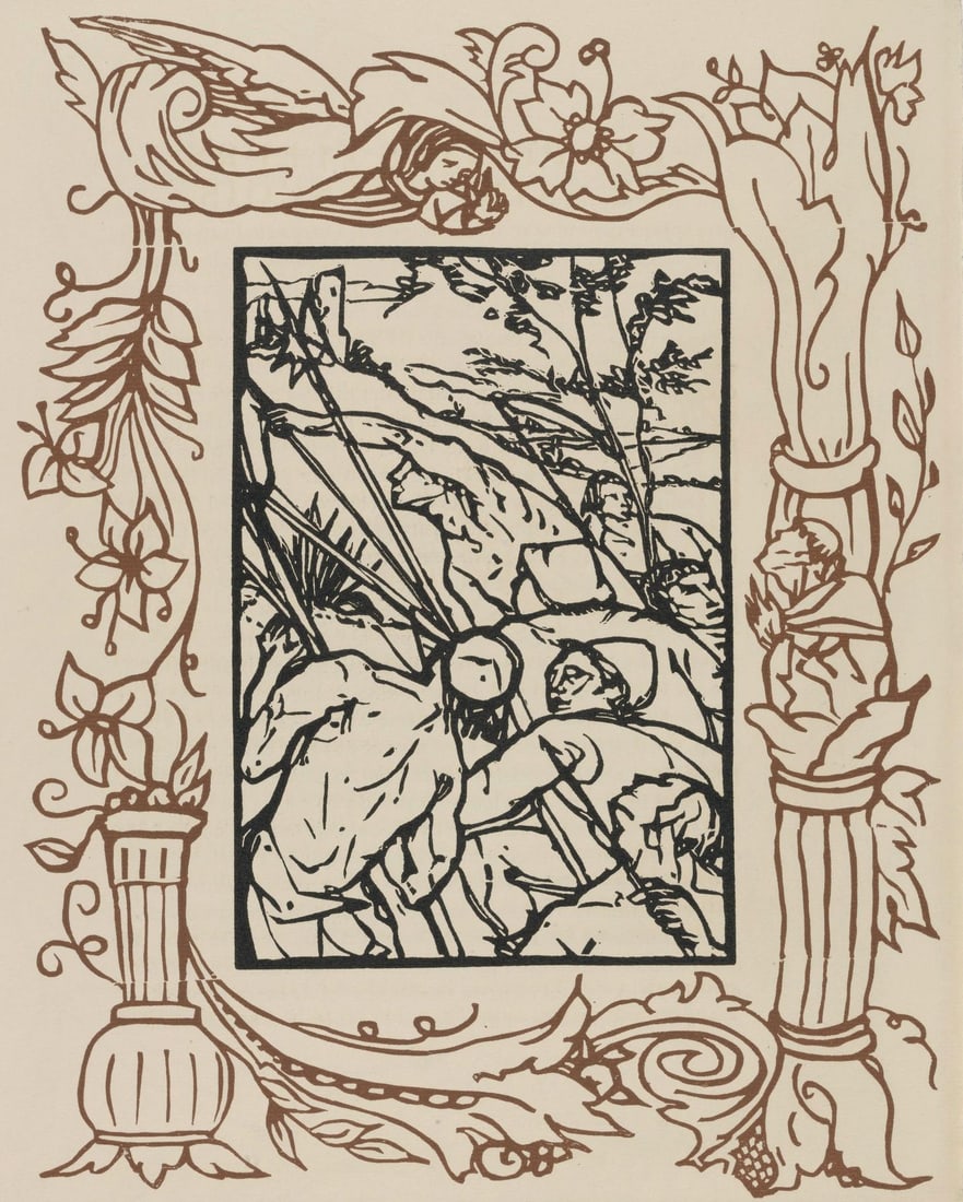 Emile Bernard, Composition (Morane, No. 100), Les Petites Fleurs de St. Francoise, Limited Edition: Wood engraving on verge d'Arches paper. Paper size: 12.8125 x 9.8125 inches. Excellent condition. Unsigned and unnumbered, as issued. Notes: From the volume, Les Petites Fleurs de St. Francois, 1928.
