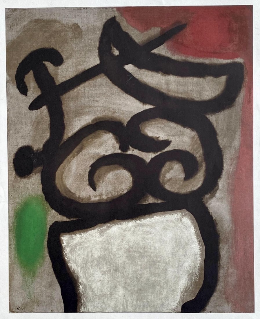 Joan Miro, Composition (Cramer 105), Femmes, Limited Edition Heliogravure: Heliogravure on velin d'Arches paper. Paper size: 22.0079 x 17.8 inches. Excellent condition. Unsigned and unnumbered, as issued. Notes: From the folio, Joan Miro, Femmes, 1965. Published by Maeght Ed