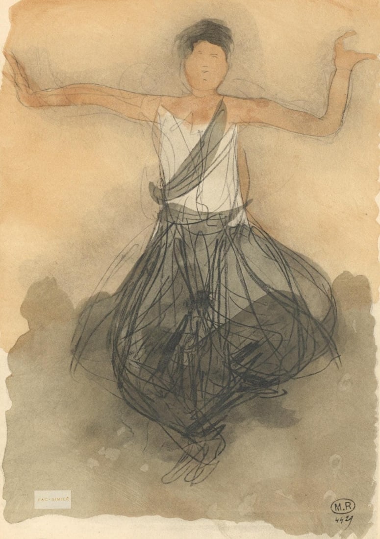 Auguste Rodin, Composition, La Varende, Rodin, Limited Edition Lithograph: Lithograph and stencil on velin pur fil paper. Paper size: 15.75 x 11.5 inches. Excellent condition. Unsigned and unnumbered, as issued. Notes: From the folio, La Varende, Rodin, 1944. Published by