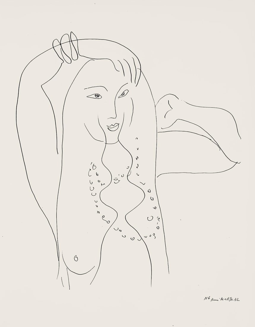 Henri Matisse, Serie N, var. 6 (Duthuit 9), Henri Matisse, Dessins, Themes et variations, Limited: Lithograph on velin pur fil paper. Paper Size: 12.875 x 9.625 inches. Excellent condition. Inscription: Signed in the plate and unnumbered, as issued. Notes: From the folio, Henri Matisse, Dessins, Th