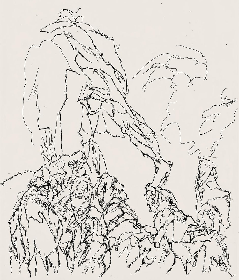 Jacques Villon, Composition (Ginestet/Pouillon 42-64), Hesiode, Les Travaux et les Jours, Limited: Etching on velin de Rives paper. Paper size: 15.75 x 12 inches. Excellent condition. Unsigned and unnumbered, as issued. Notes: From the folio, Hesiode, Les Travaux et les jours. Eaux-fortes de Jacque