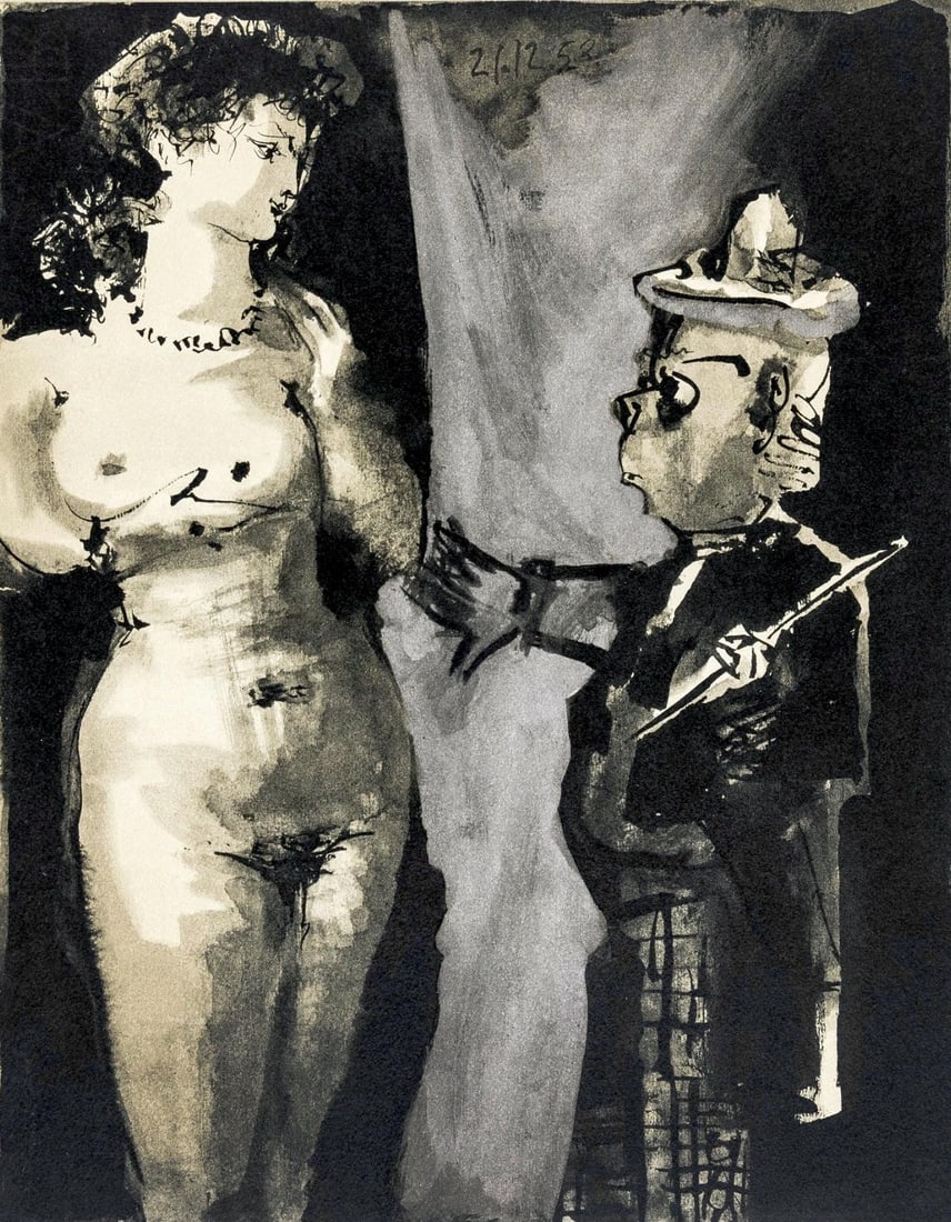 Pablo Picasso, Composition, La Comedie Humaine, Verve, Revue Artistique et Litteraire, Limited: Lithograph on velin des Papeteries du Marais paper. Paper Size: 14 x 10.25 inches. Inscription: Unsigned and unnumbered, as issued. Condition: Very good/excellent, consistent with age. Notes: From the