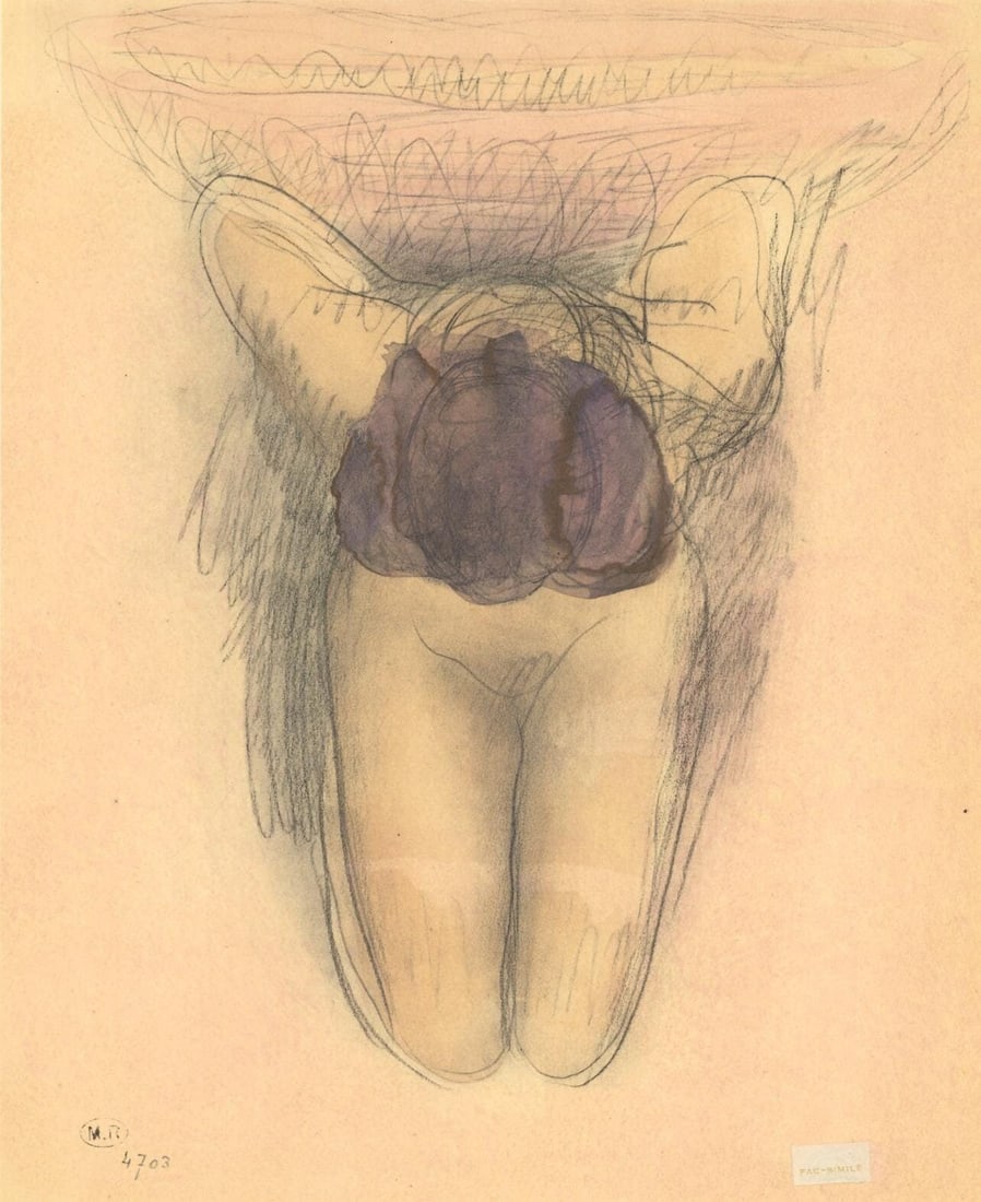 Auguste Rodin, Composition, La Varende, Rodin, Limited Edition Lithograph: Lithograph and stencil on velin pur fil paper. Paper size: 15.75 x 11.5 inches. Excellent condition. Unsigned and unnumbered, as issued. Notes: From the folio, La Varende, Rodin, 1944. Published by Ed