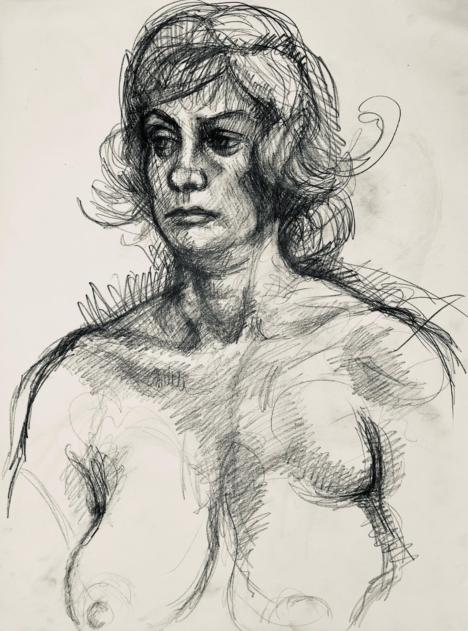 Ian Hornak, Renaissance Female Nude Figure Study, 1963, Original Drawing: Charcoal on velin paper, circa 1963. Paper Size: 23 x 18 inches. Good condition, consistent with age. Inscription: Unsigned, Estate stamped, verso. Provenance: Estate of Ian Hornak, East Hampton. Note