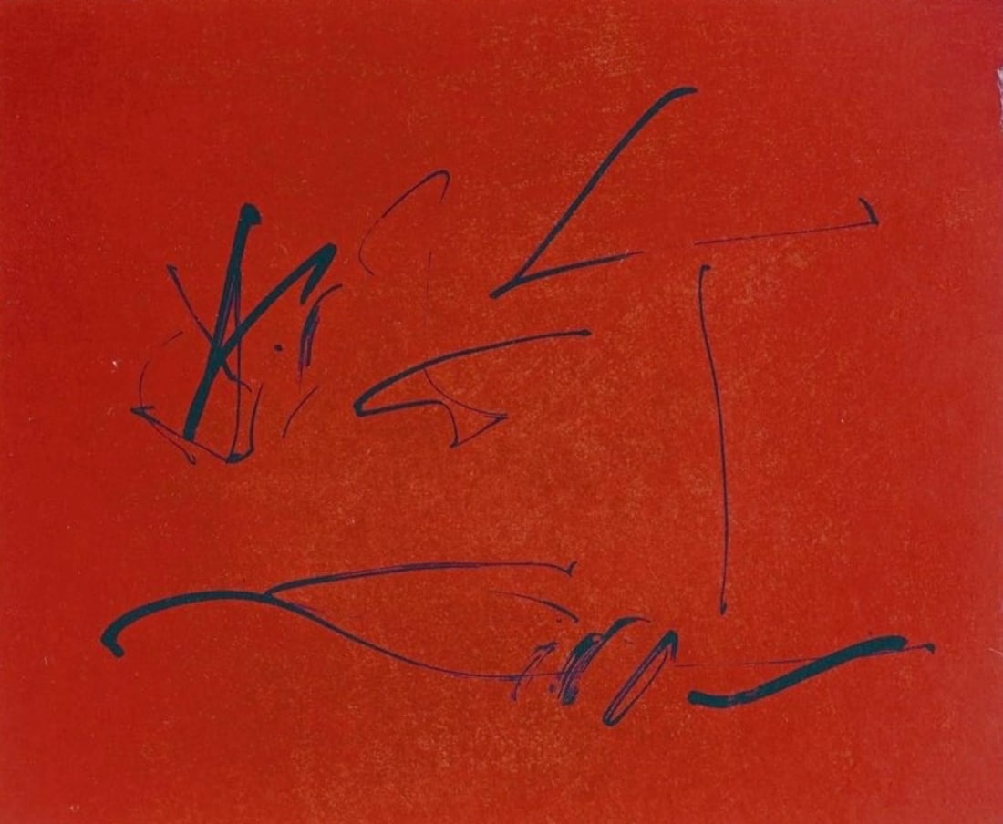 Robert Motherwell, Red Wind (Belknap 354-380; Engberg/Banach 415-441), Three Poems, Limited Edition: Lithograph on Japon a la main, attached with chine applique to velin d'Arches paper. Paper Size: 21.5 x 17.875 inches. Excellent condition. Inscription: Unsigned and unnumbered, as issued. Notes: From