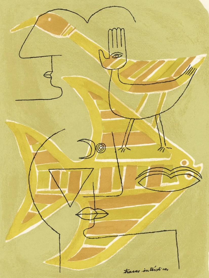 Victor Brauner, Composition, XXe siecle, Limited Edition Lithograph: Lithograph on velin paper. Paper Size: 12.5 x 9.75 inches. Excellent condition. Inscription: Unsigned and unnumbered, as issued. Notes: From the volume, XXe Siecle, n deg22, 1963. Published and printe