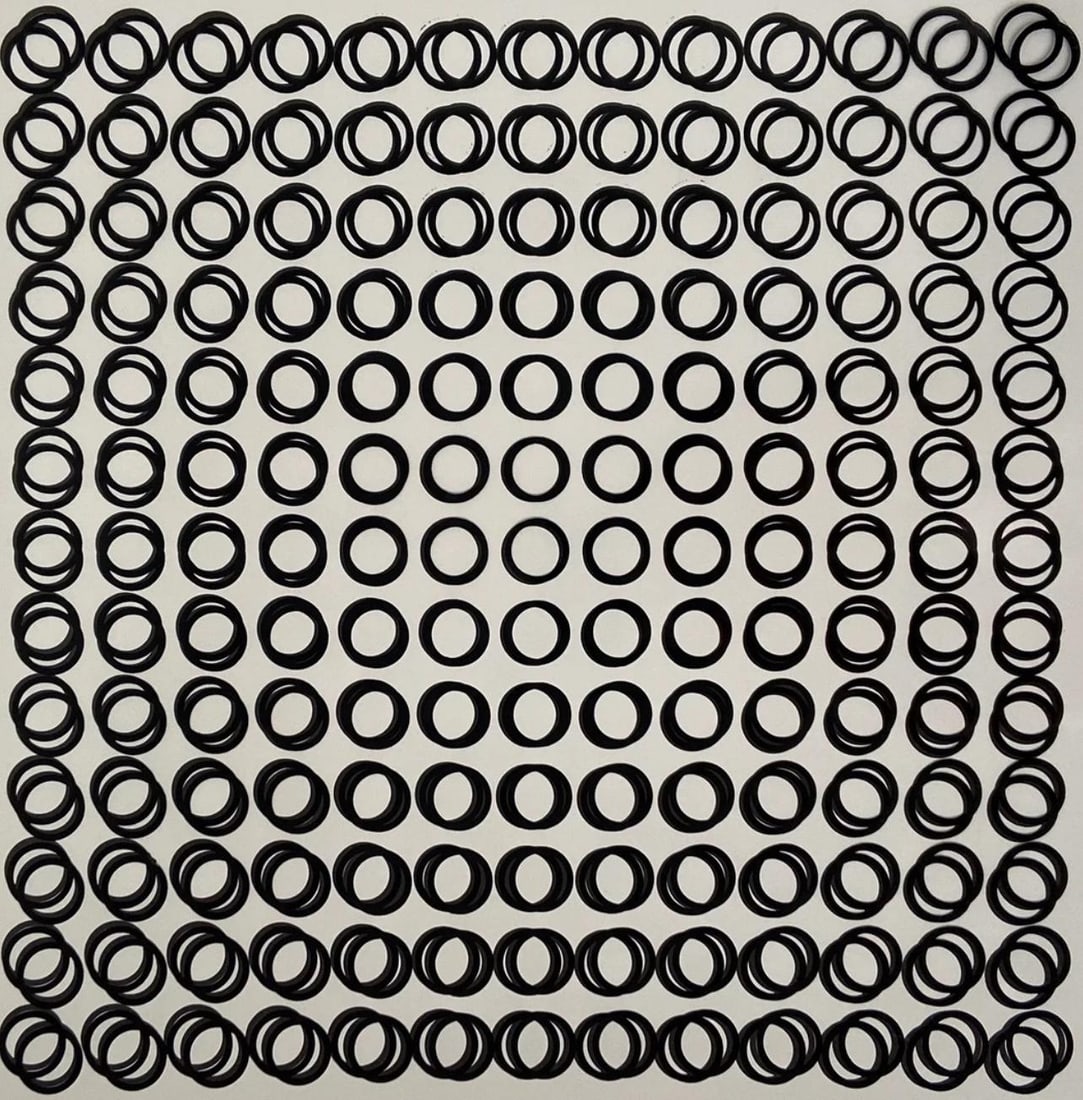 Victor Vasarely, Composition, Tiefenbilder, Limited Edition Heliogravure: Heliogravure on Mylar laid on 280 gm M2 gloss paper. Paper Size: 11 x 11 inches. Excellent condition. Notes: From the folio, Tiefenbilder, 1972. Published and printed by Editions du Griffon, Neuchatel