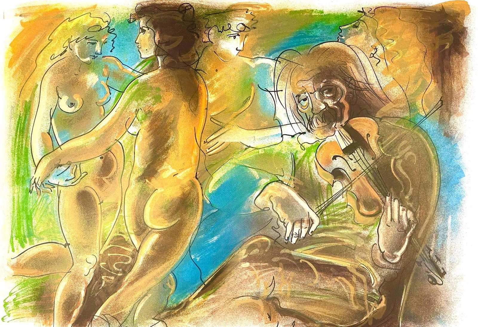 Hans Erni, Composition, Reflexions Simples Sur Le Corps, Limited Edition Lithograph: Lithograph on velin chiffon de Rives paper. Unsigned and unnumbered. Paper Size: 17.32 x 25.98 inches. Excellent condition, with centerfold, as issued. Notes: From the folio, Reflexions Simples Sur