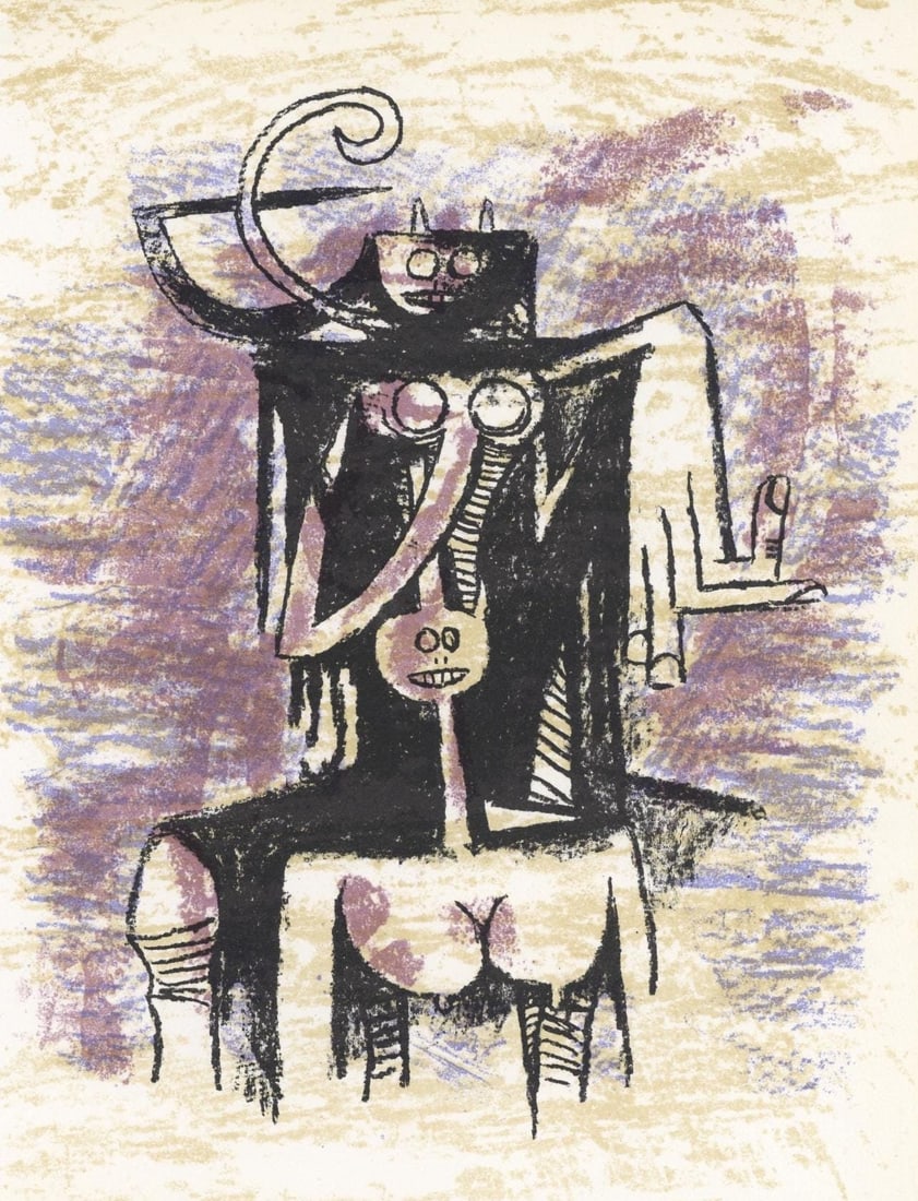 Wifredo Lam ????, Composition, XXe siecle, Limited Edition Lithograph: Lithograph on velin paper. Paper Size: 12.5 x 9.75 inches. Excellent condition. Inscription: Unsigned and unnumbered, as issued. Notes: From the volume, XXe Siecle, n deg43, 1974. Published and