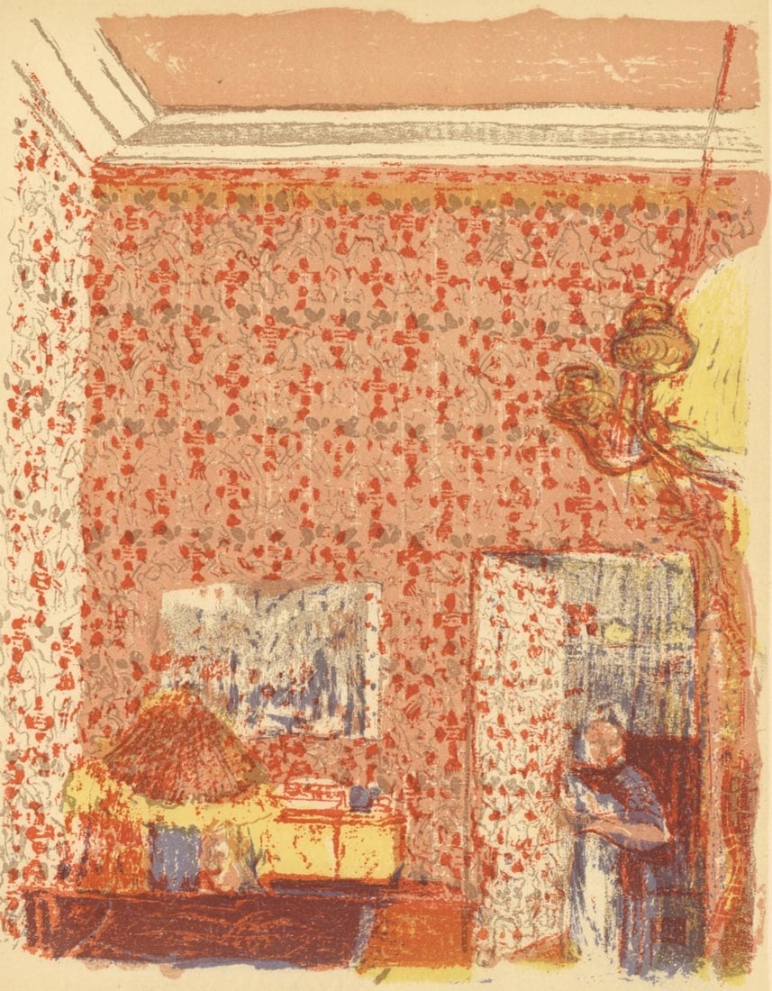 Edouard Vuillard, Interieur aux tentures roses, L'œuvre grave de Vuillard, Limited Edition: Lithograph on grand velin Renage paper. Inscription: Unsigned and unnumbered, as issued. Paper Size: 12.375 x 9.5 inches; image size: 11.81 x 9.05 inches. Excellent condition. Notes: From the album,