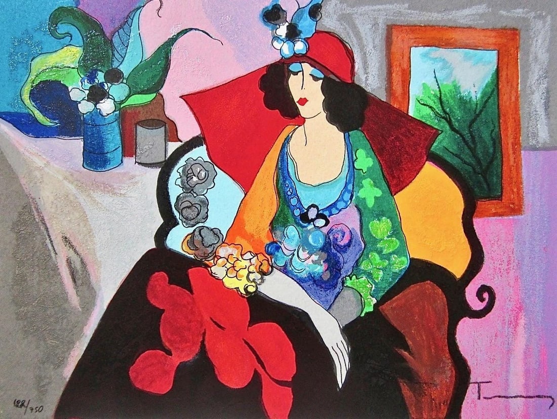 Itzchak Tarkay, Red Hat, Signed, Limited Edition Silkscreen (1 of 4)