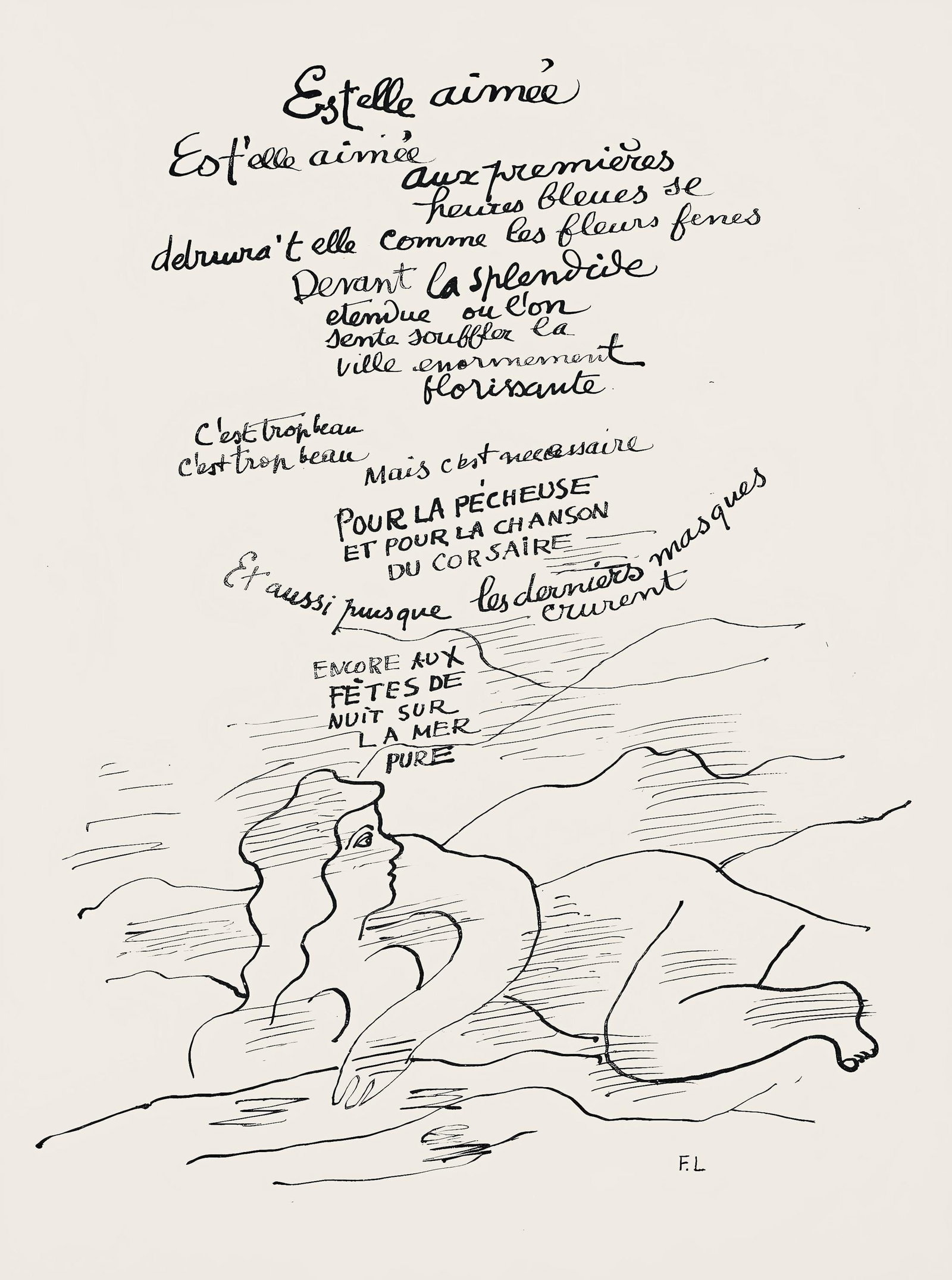 Fernand Leger, Composition (Saphire 24-38), Les Illuminations, Limited Edition Lithograph: Lithograph on papier velin teinte, fait a la main paper. Paper size: 13 x 9.75 inches. Excellent condition. Inscription: Unsigned and unnumbered, as issued. Notes: From the folio, Les Illuminations, 1