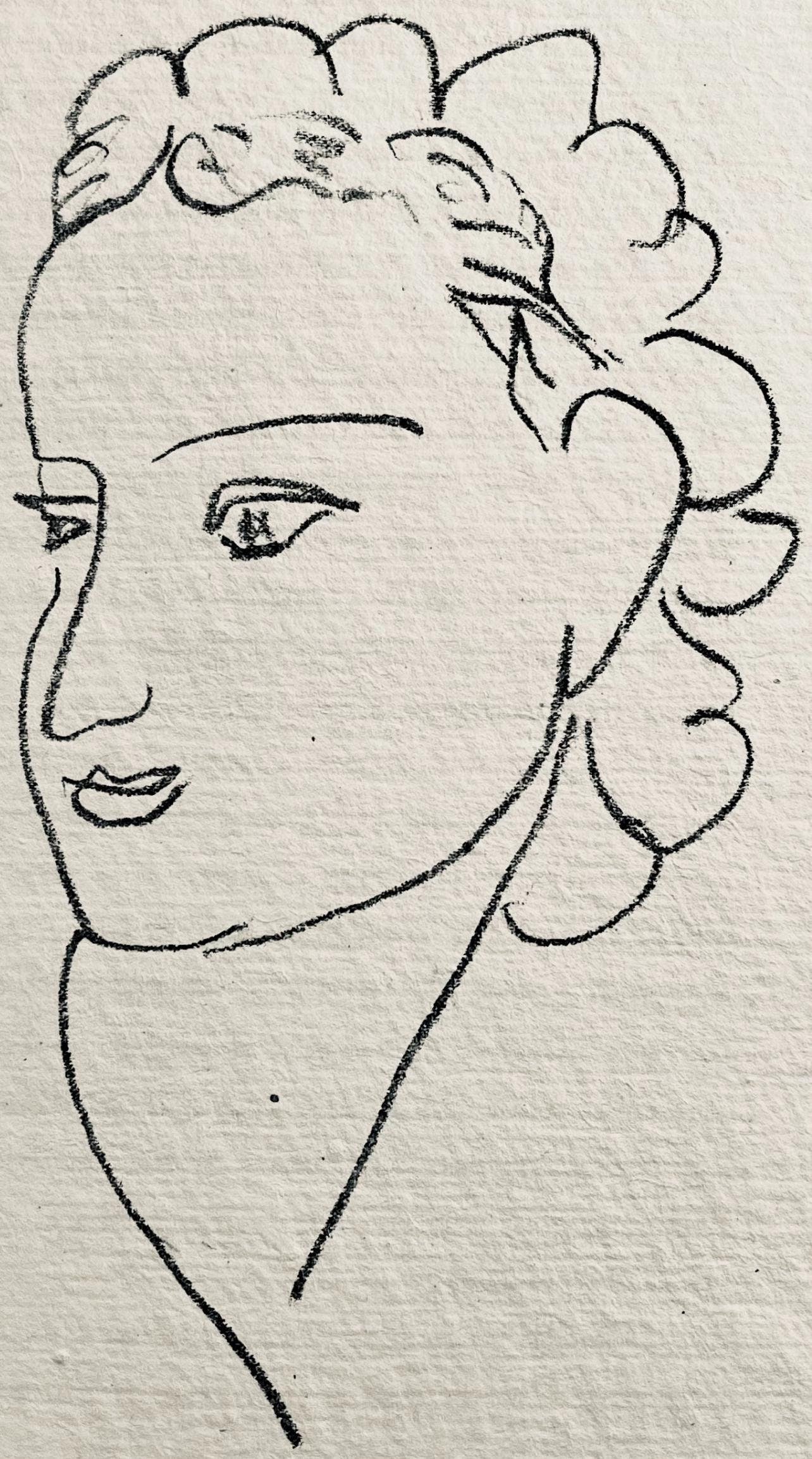 Henri Matisse, Lithographie V (Duthuit 20), Repli, Gravures de Henri Matisse, Limited Edition: Lithograph on velin a la forme des papeteries d'Arches paper. Unsigned and unnumbered. Paper Size: 10 x 6.375 inches. Excellent condition. Notes: From the volume, Repli, Gravures de Henri Matisse,