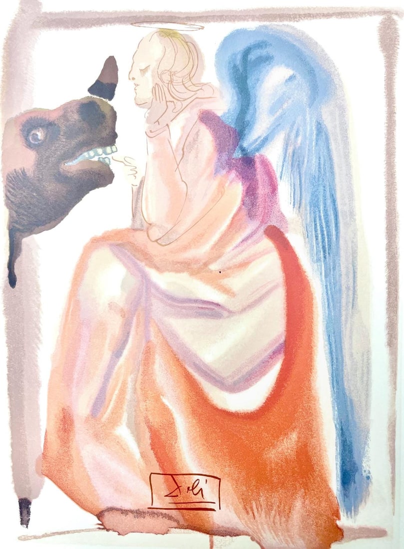 Salvador Dali, Paradies VI (Michler/Lopsinger 1039-1138; Field 189-200), Die Gottliche Komodie,: Woodcut in colors on velin de Rives BFK paper, mounted on velin d'Arches support, as issued. Paper size: 13 x 10.375 inches. Inscription: Signed in the block, and unnumbered, as issued. Catalogue rais