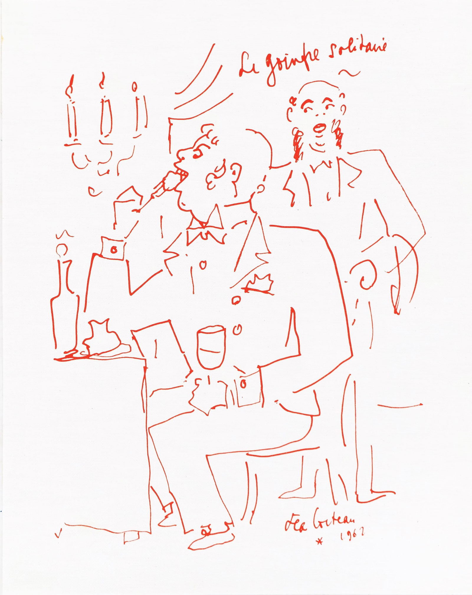 Jean Cocteau, Untitled, from Recipes for a Friend, illustrations by Jean Cocteau, Limited Edition: Jean Cocteau (1889-1963); Sans titre (Untitled), 1964. Lithograph on papier de toile enduit paper. Paper size 12 x 9.45 inches. Signed in the plate and unnumbered, as issued. Printed and published by