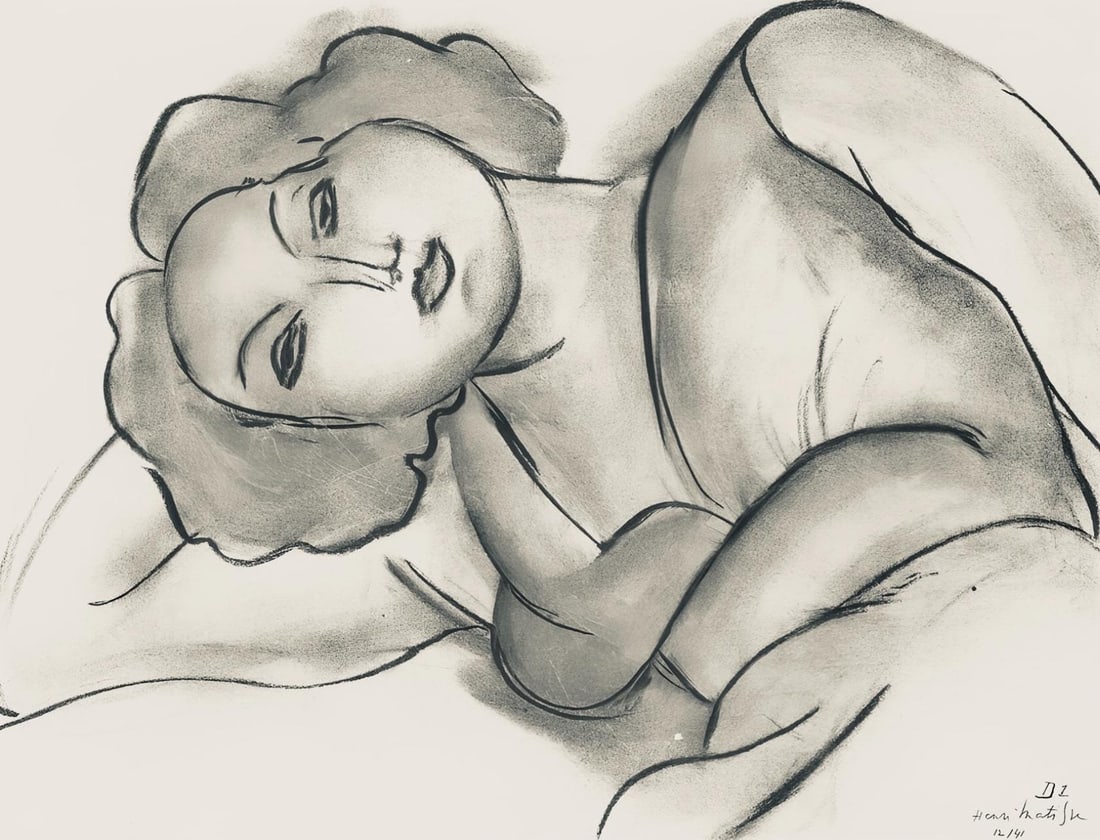 Henri Matisse, Serie D, var. 1 (Duthuit 9), Henri Matisse, Dessins, Themes et variations, Limited: Lithograph on velin pur fil paper. Paper Size: 9.625 x 12.875 inches. Excellent condition. Inscription: Signed in the plate and unnumbered, as issued. Notes: From the folio, Henri Matisse, Dessins, Th