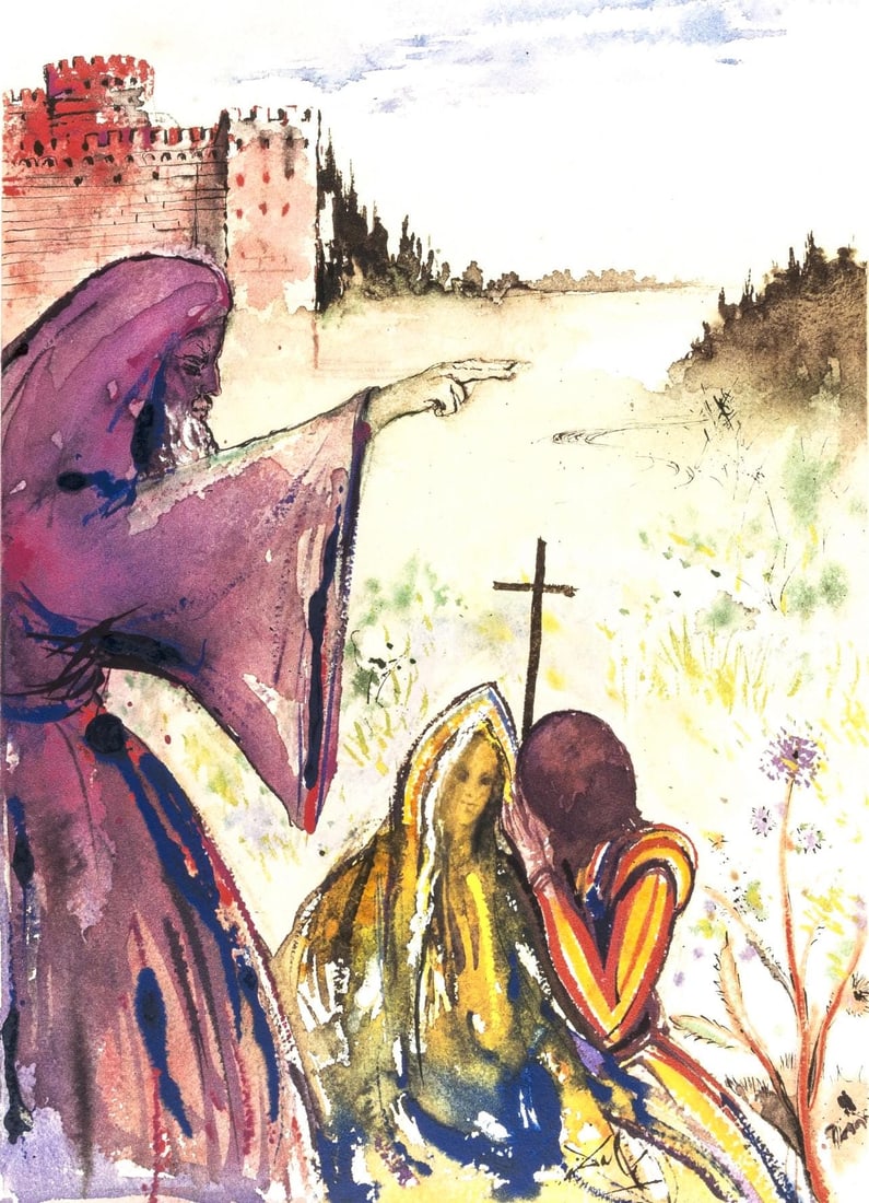 Salvador Dali, Composition (Michler/Lopsinger 1601), Romeo e Giulietta, Limited Edition Lithograph: Lithograph, silkscreen in colors on velin vergata paper. Paper size: 16.5 x 12.625 inches. Excellent condition. Inscription: Signed in the plate and unnumbered, as issued. Catalogue Raisonne Reference