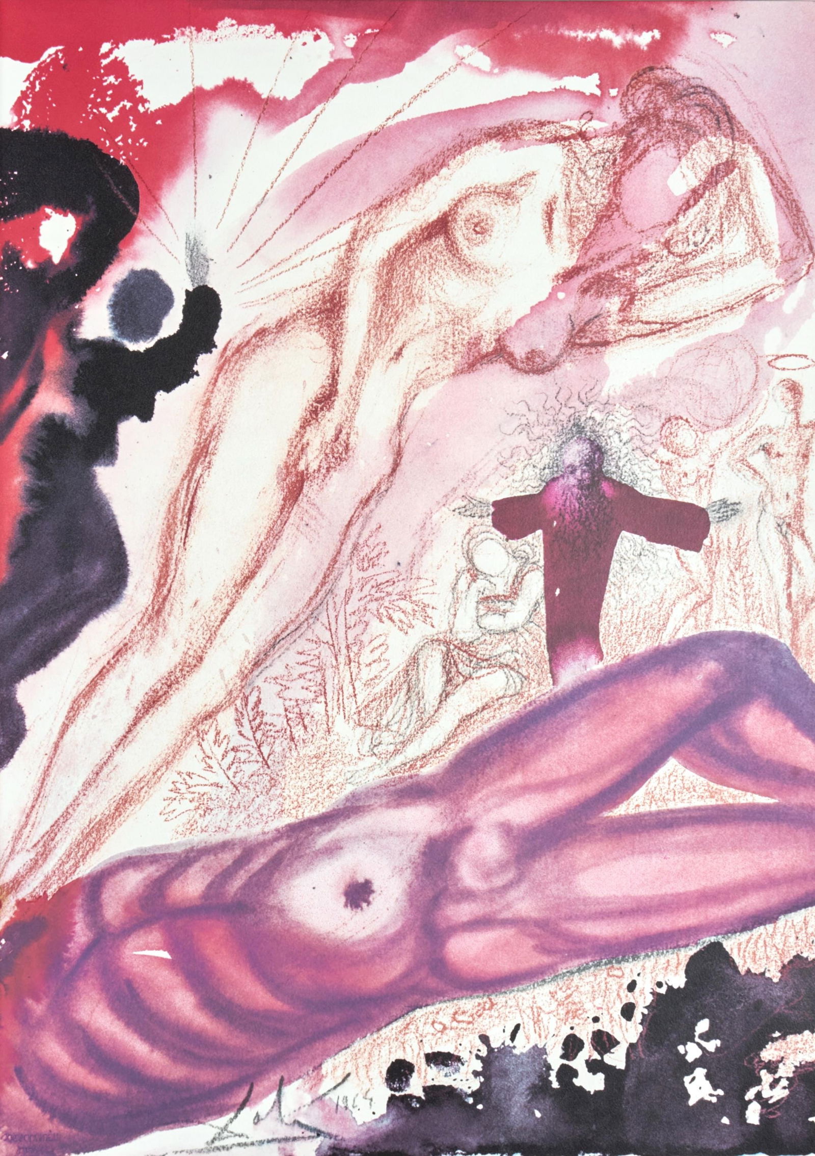 Salvador Dali, Composition (Michler/Lopsinger 1600; Field 69-3), Biblia Sacra, Limited Edition: Lithograph in colors on velin Fabriano charta ex meris pannis "ab alveo" manu fabricata, perlucidis figuris intexta paper. Paper size: 19 x 13.75 inches. Inscription: Signed in the plate and unnumbere