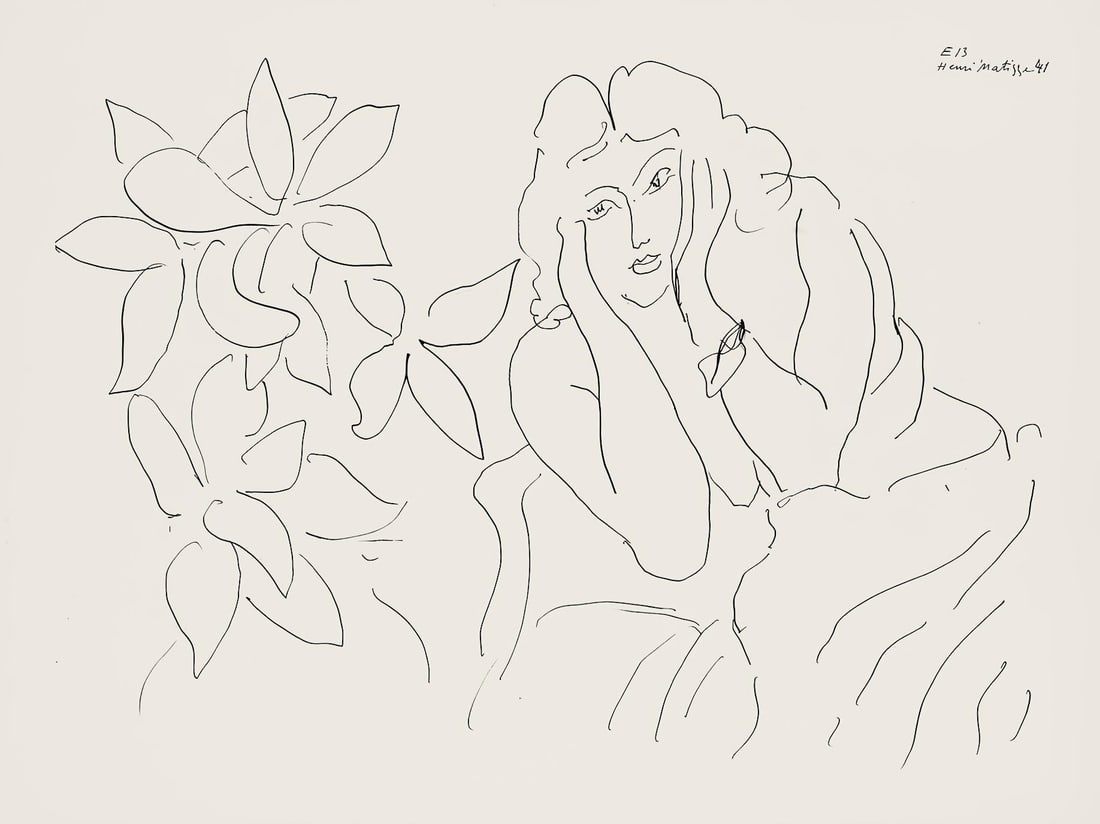 Henri Matisse, Serie E, var. 13 (Duthuit 9), Henri Matisse, Dessins, Themes et variations, Limited: Lithograph on velin pur fil paper. Paper Size: 9.625 x 12.875 inches. Excellent condition. Inscription: Signed in the plate and unnumbered, as issued. Notes: From the folio, Henri Matisse, Dessins, Th