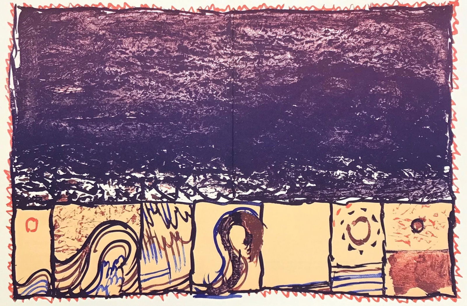 Pierre Alechinsky, Composition, Derriere le miroir, Limited Edition Lithograph: Lithograph on velin paper. Paper size: 15 x 22 inches. Excellent condition, with centerfold, as issued. Inscription: Unsigned and unnumbered, as issued. Notes: From Derriere le miroir, N deg 247, 1981