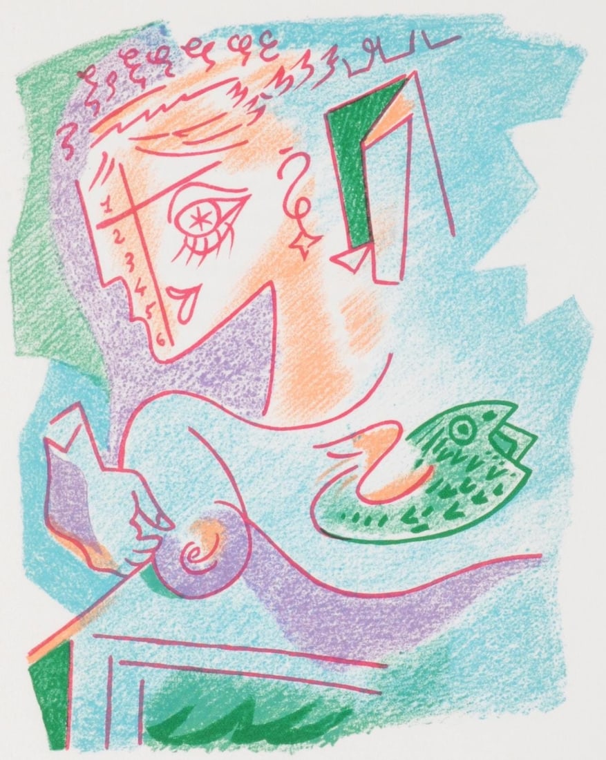 Andre Masson, Composition (Cramer 97), Une Etoile de Craie, Limited Edition Lithograph: Lithograph on velin d'Arches paper. Paper size: 14 x 10.875 inches. Excellent condition. Inscription: unsigned and unnumbered, as issued. Notes: From the folio, Une Etoile de Craie, seize lithographie