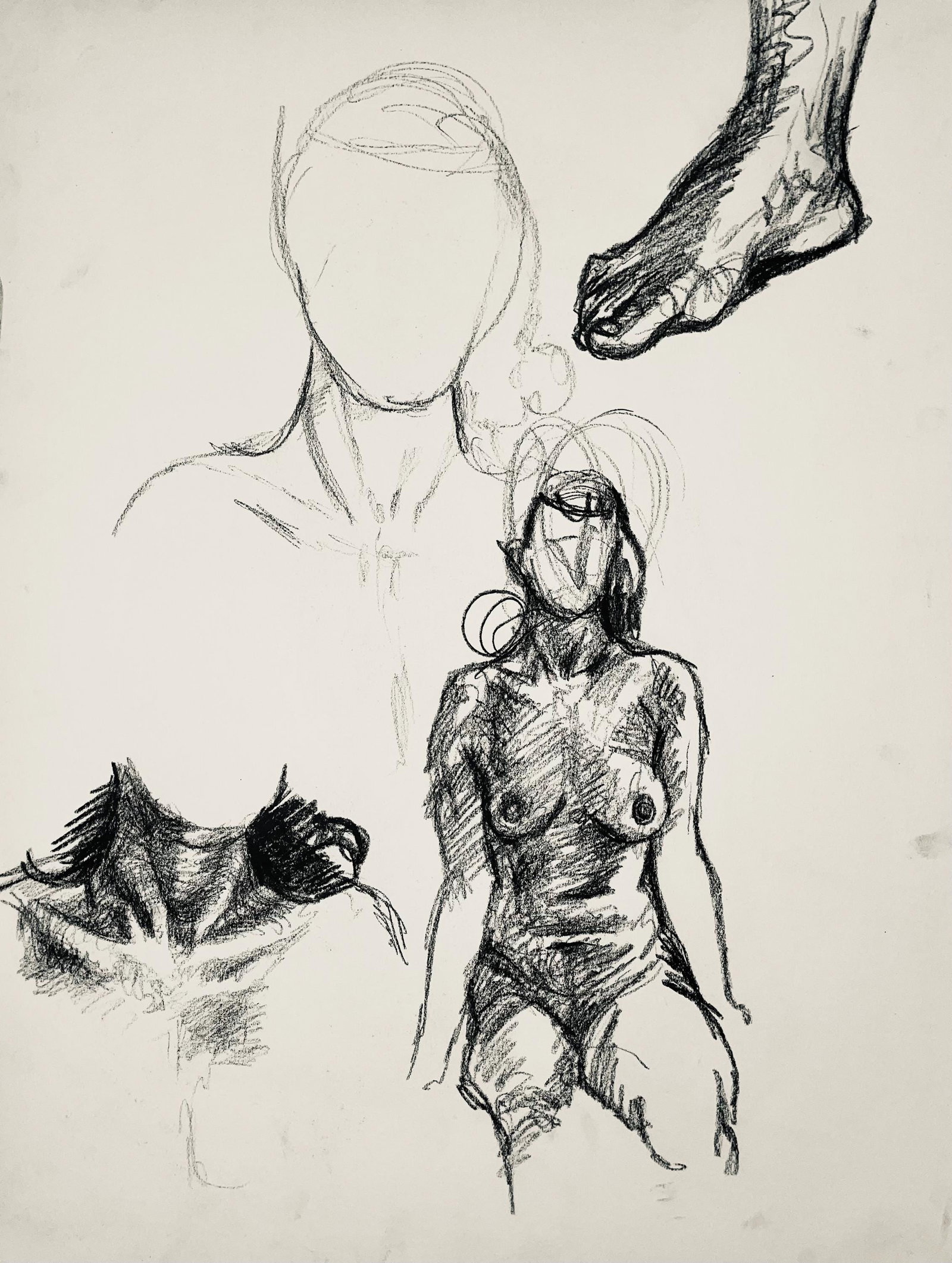 Ian Hornak, Renaissance Female Nude Figure Study, 1963, Original Drawing: Charcoal on velin paper, circa 1963. Paper Size: 23 x 18 inches. Good condition, consistent with age. Inscription: Unsigned, Estate stamped, verso. Provenance: Estate of Ian Hornak, East Hampton. Note
