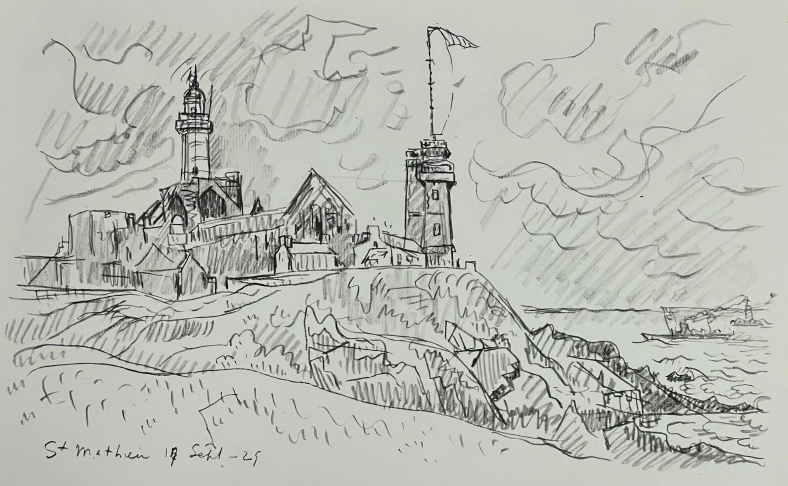 Paul Signac, St-Matthieu. Le Semaphore, Signac Dessins, Limited Edition Lithograph: Lithograph on velin de Lana paper. Paper size: 9.75 x 12.5 inches. Excellent condition. Inscription: Unsigned and unnumbered, as issued. Notes: From the album, Signac Dessins, 1950. Published by Georg