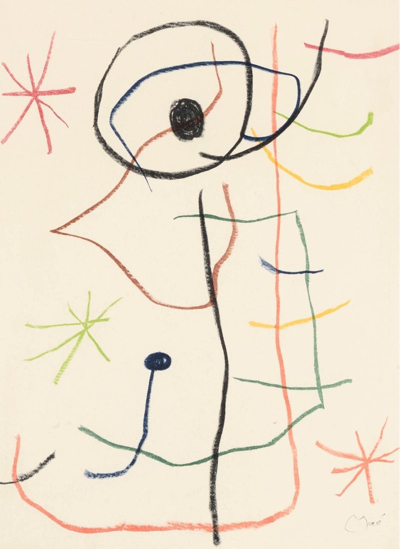 Joan Miro, Composition, Les Peintres mes amis, Limited Edition Lithograph: Lithograph on velin d'Arches paper. Paper size: 15 x 11 inches. Excellent condition. Unsigned and unnumbered, as issued. Notes: From the folio, Les Peintres mes amis, 1965. Published by Editions d'art