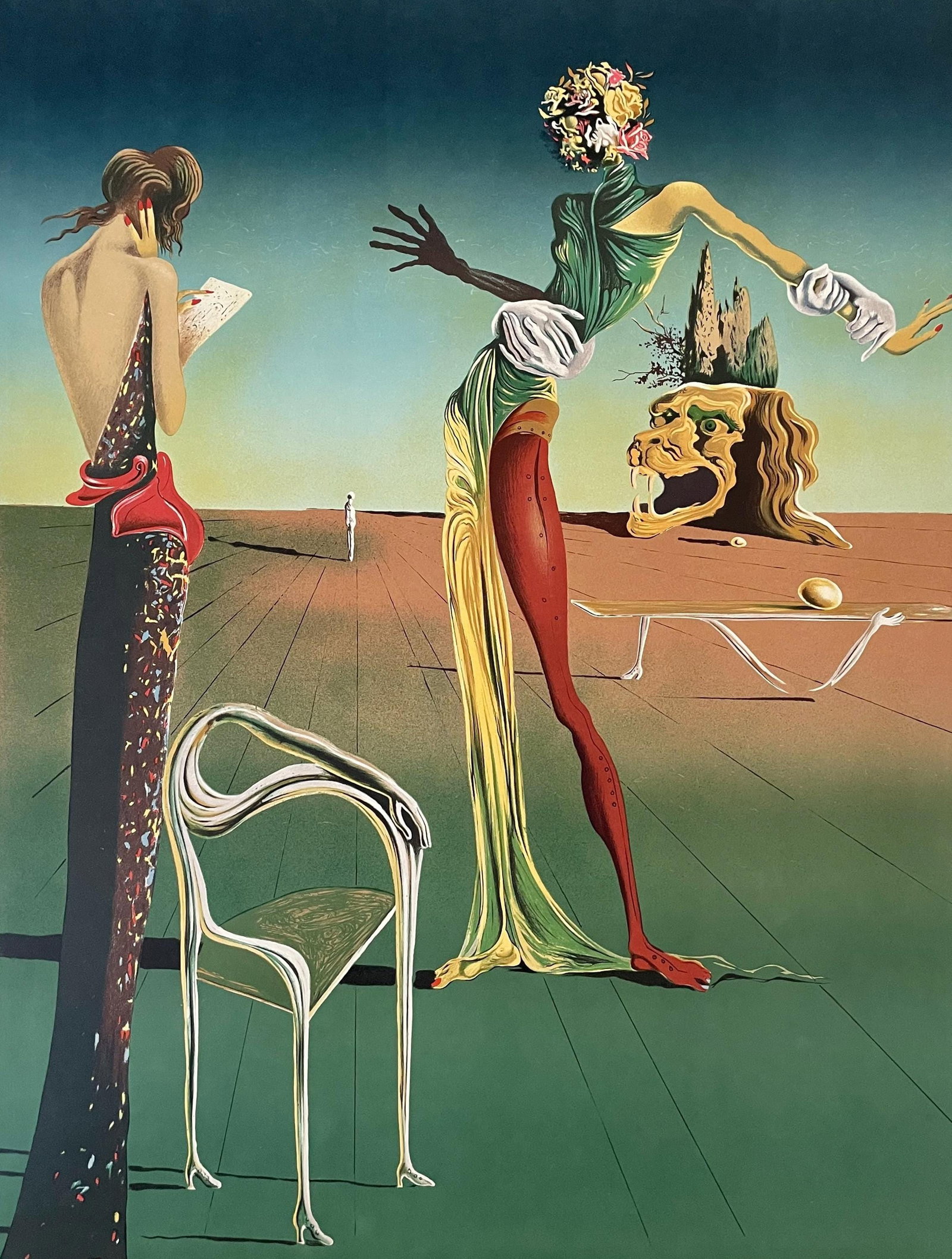 Salvador Dali, Femme a tete de Roses, Limited Edition Lithograph: Lithograph in colors on velin paper. Paper size: 30.25 x 22 inches. Inscription: Unsigned and unnumbered, as issued. Condition: Excellent. Notes: Published and printed by The Gala-Salvador Dali Founda