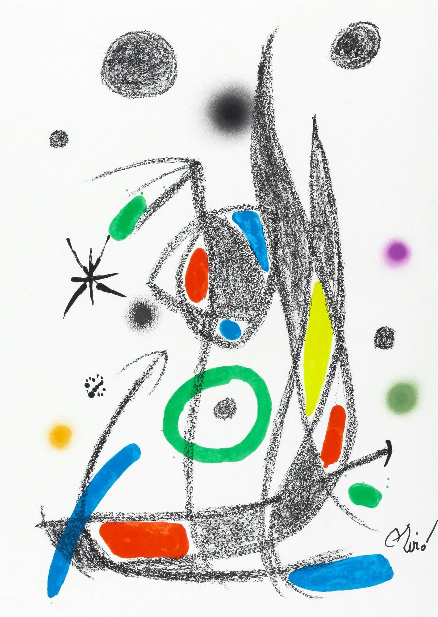 Joan Miro, Composition (Mourlot, 1051-1072), Maravillas con Variaciones acrosticas en el Jardin de: Lithograph on velin d'Arches paper. Paper Size: 19.5 x 14.125 inches. Inscription: Signed in the plate and unnumbered, as issued. Catalogue raisonne references: Cramer, Patrick, and Joan Miro. Joan Mi