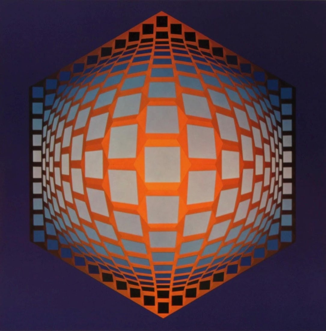 Victor Vasarely, Composition, Hexagone, Limited Edition Heliogravure: Heliogravure on 280 gm M2 gloss paper. Paper Size: 11 x 11 inches. Excellent condition. Notes: From the folio, Hexagone, 1973. Published and printed by Editions du Griffon, Neuchatel, Switzerland,