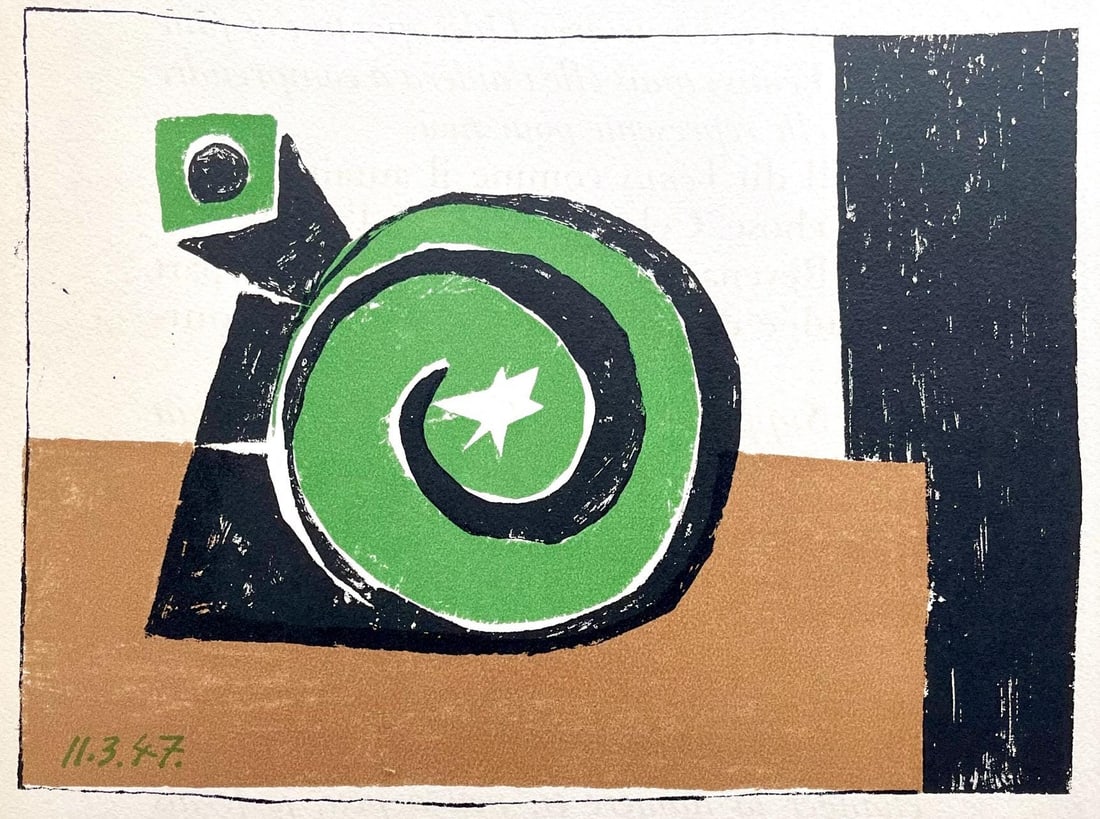 Pablo Picasso, Composition (Cramer 88), Dans l'Atelier de Picasso, Limited Edition Lithograph: Lithograph on velin d'Arches a la forme savoir paper. Paper size: 14 x 9.25 inches. Excellent condition. Unsigned and unnumbered, as issued. Notes: From the volume, Dans l'Atelier de Picasso, 1957.