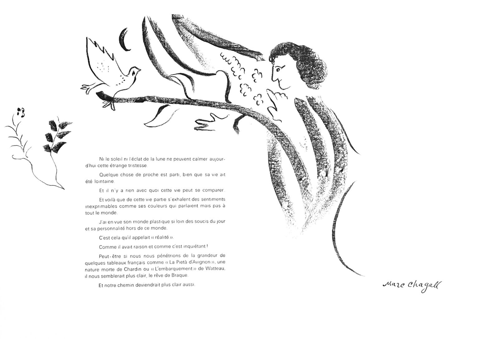 Marc Chagall, Poeme pour Georges Braque, L'Hommage a Georges Braque, Derriere le miroir, Limited: Lithograph on velin paper. Paper Size: 15 x 22 inches, with centerfold, as issued. Inscription: Signed in the plate and unnumbered, as issued, with poem (translated from French), "Neither the sun nor