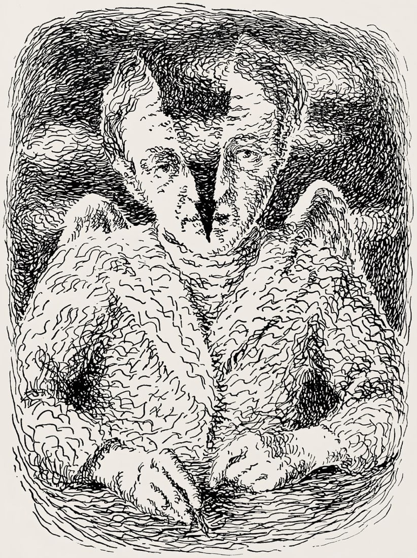 Rene Magritte, Composition, Les chants de Maldoror, Limited Edition Lithograph: Lithograph on velin papier pur chiffon paper. Paper Size: 10 x 7.375 inches. Excellent condition. Inscription: Unsigned and unnumbered, as issued. Notes: From the album, Les chants de Maldoror, illust