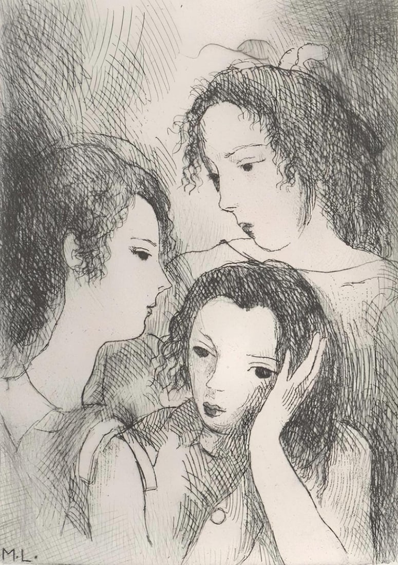 Marie Laurencin, Composition, Antares, Limited Edition Etching: Etching on velin de Rives BFK a la forme paper. Paper Size: 9.8 x 7.9 inches. Excellent condition. Inscription: Signed in the plate and unnumbered, as issued. Notes: From the album, Antares, eaux-fort