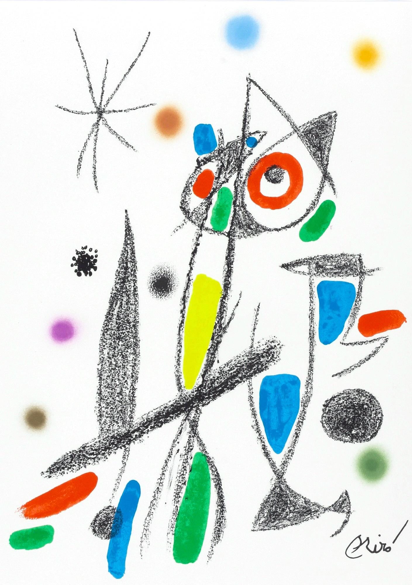 Joan Miro, Composition (Mourlot, 1051-1072), Maravillas con Variaciones acrosticas en el Jardin de: Lithograph on velin d'Arches paper. Paper Size: 19.5 x 14.125 inches. Inscription: Signed in the plate and unnumbered, as issued. Catalogue raisonne references: Cramer, Patrick, and Joan Miro. Joan Mi