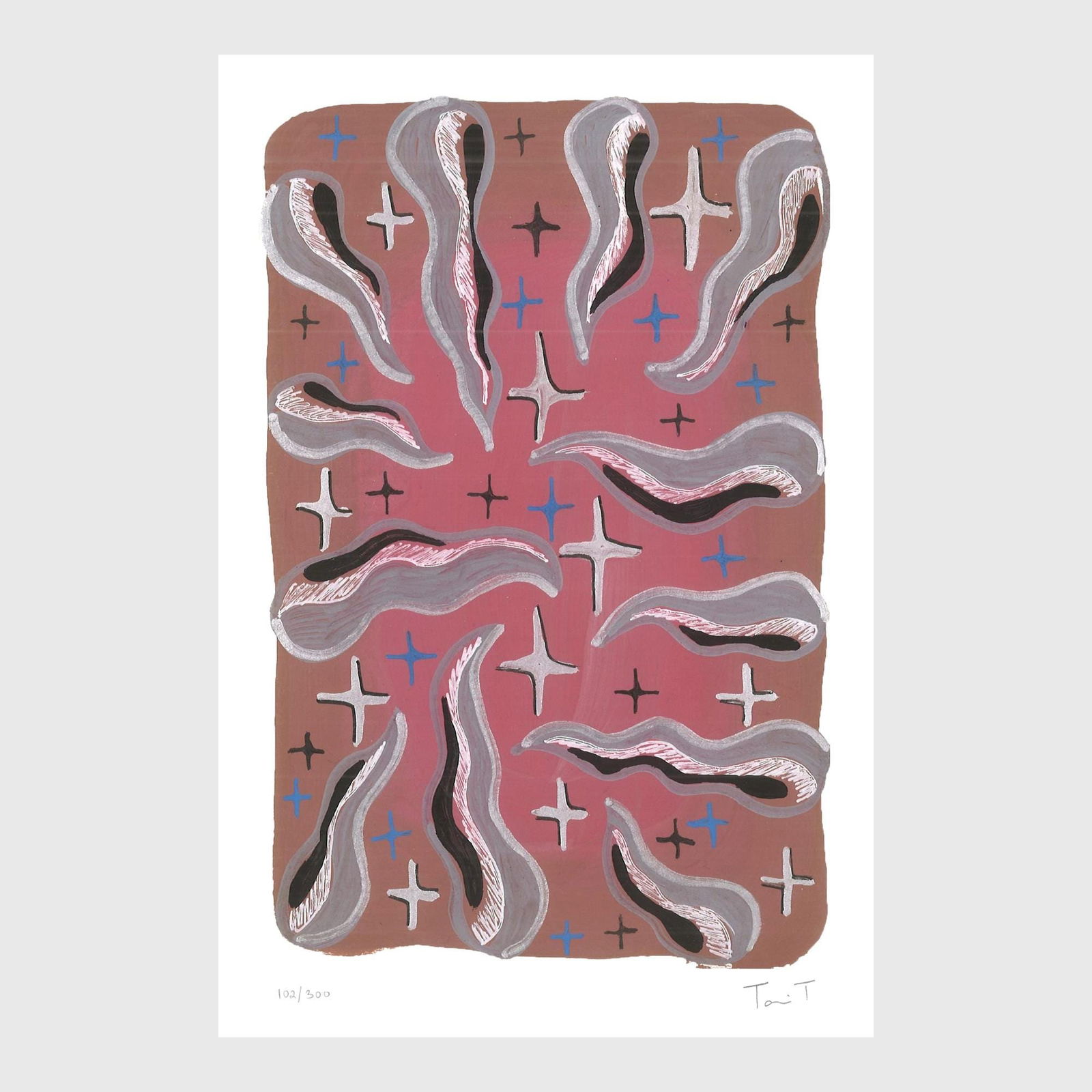 Gray Shapes with Stars: Artist: Tanvi Thakur (1996) Title: Gray Shapes with Stars, Drops With Dots Series Year: 2025 Medium: Archival Pigment Print on Paper Edition: 300 Size: 8 x 12 inches Inscription: Signed and numbered b