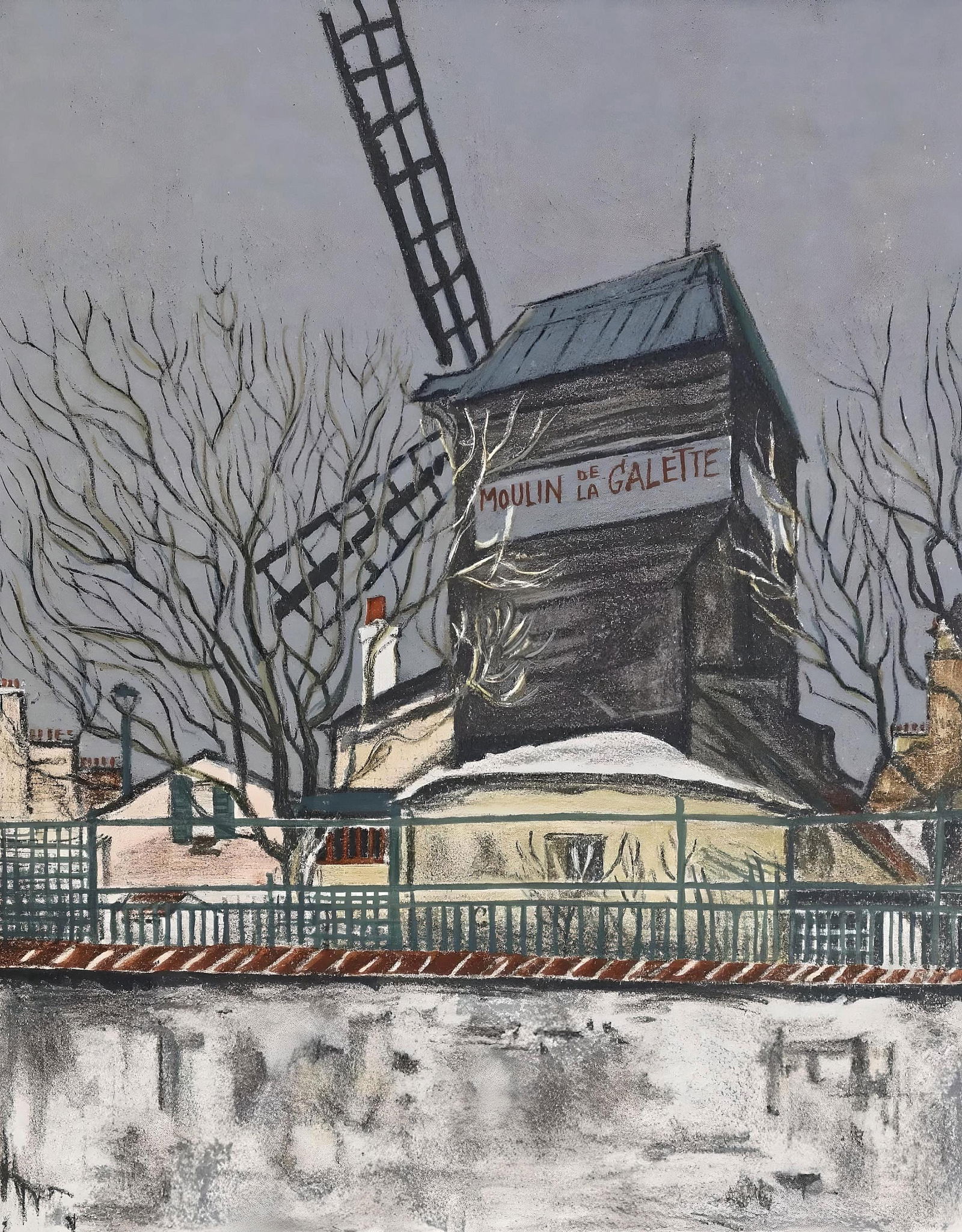 Maurice Utrillo, Composition, Eloge de Maurice Utrillo, Limited Edition Lithograph: Lithograph on velin Vidalon blanc paper. Paper size: 13.18 x 10.55 inches. Excellent condition. Unsigned and unnumbered, as issued. Notes: From the album, Eloge de Maurice Utrillo, 1956. Published by