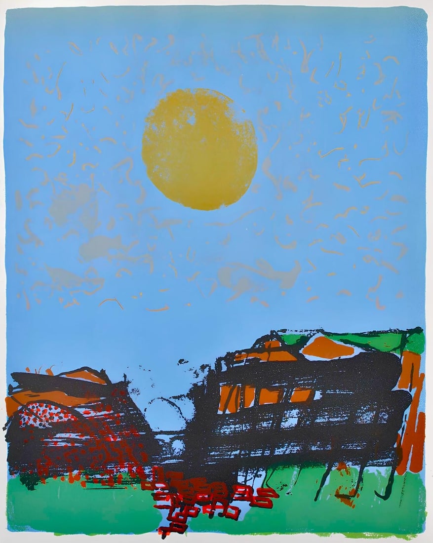 Paul Guiramand, Composition, Œuvres completes d'Albert Camus, Limited Edition Lithograph: Lithograph on velin d'Arches filigrane paper. Paper Size: 11 x 8.5 inches. Excellent condition. Inscription: Unsigned and unnumbered, as issued. Notes: From the volume, Œuvres completes d'Albert Camu