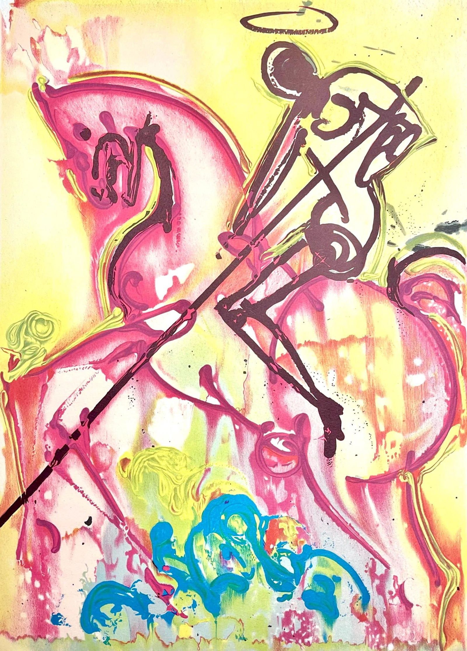 Salvador Dali, Saint-Georges, Les Chevaux de Dali, Fac-simile Signed, Limited Edition Lithograph: Lithograph in colors on pur chiffon velin d'Arches paper. Paper size: 22.24 x 14.37 inches. Inscription: Fac-simile signed and unnumbered, as issued. Condition: Very good/excellent, consistent with ag