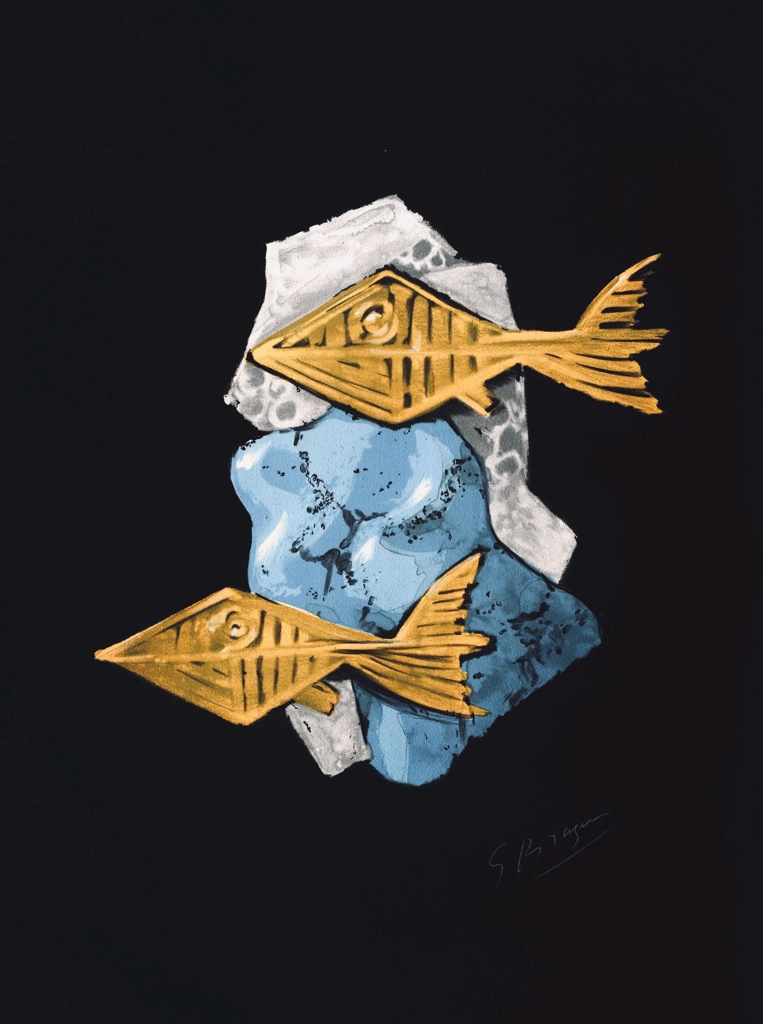 Georges Braque, Composition, Œdipe roi de Sophocle, Limited Edition Lithograph: Lithograph on grand velin d'Arches pur chiffon specialement fabriques paper. Paper size: 22.83 x 17.72 inches. Excellent condition. Inscription: signed in the plate and unnumbered, as issued. Notes: f