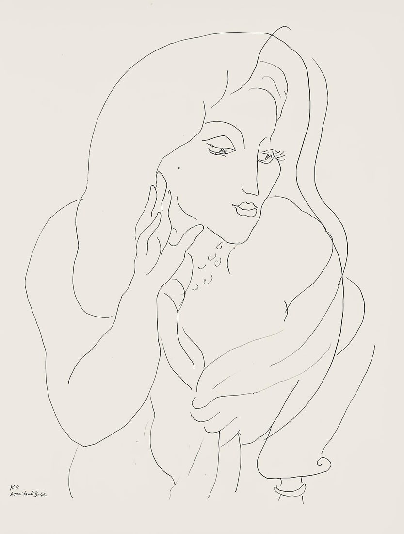 Henri Matisse, Serie K, var. 4 (Duthuit 9), Henri Matisse, Dessins, Themes et variations, Limited: Lithograph on velin pur fil paper. Paper Size: 12.875 x 9.625 inches. Excellent condition. Inscription: Signed in the plate and unnumbered, as issued. Notes: From the folio, Henri Matisse, Dessins, Th