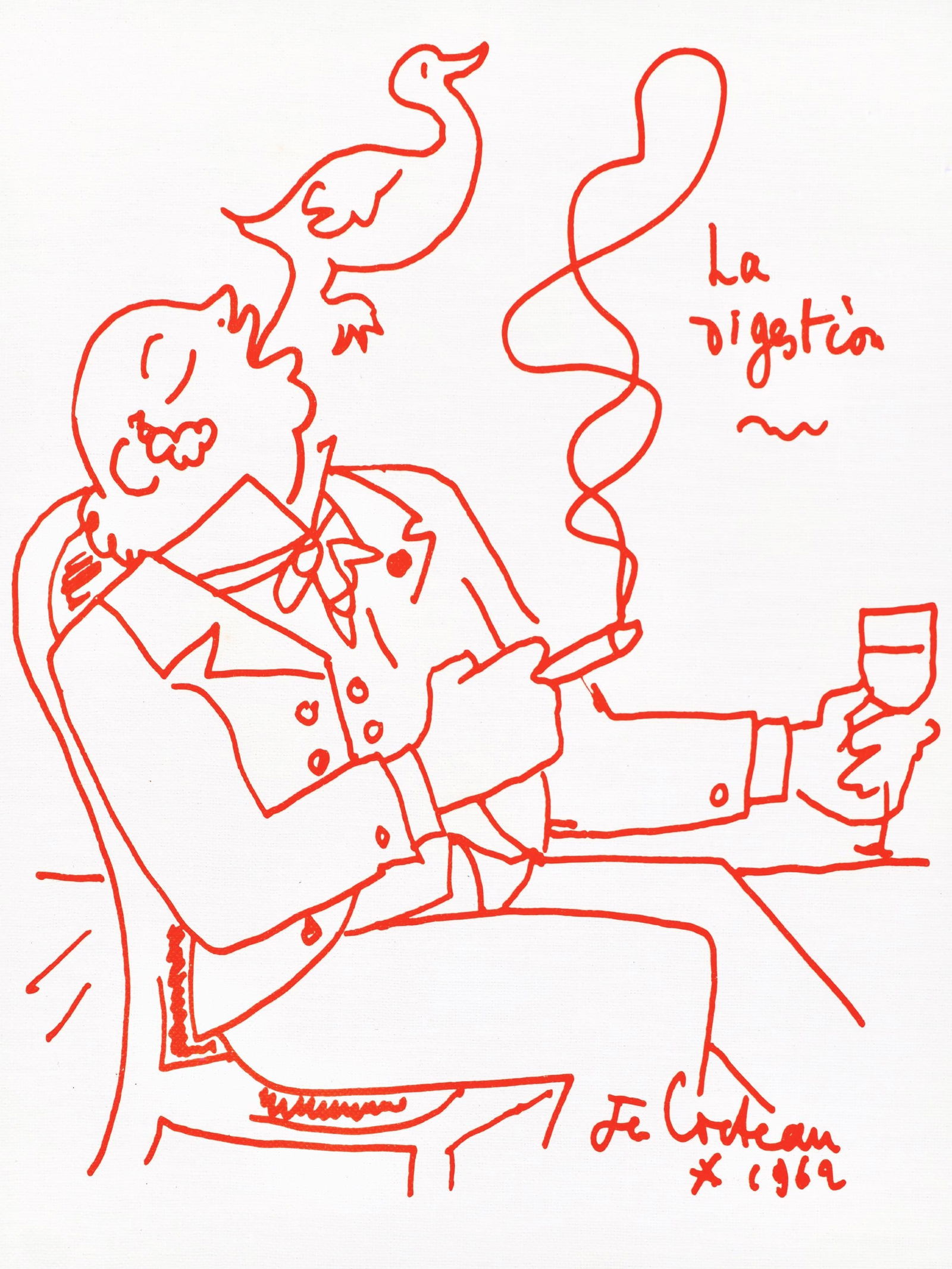Jean Cocteau, Untitled, from Recipes for a Friend, illustrations by Jean Cocteau, Limited Edition: Jean Cocteau (1889-1963); Sans titre (Untitled), 1964. Lithograph on papier de toile enduit paper. Paper size 12 x 9.45 inches. Signed in the plate and unnumbered, as issued. Printed and published by