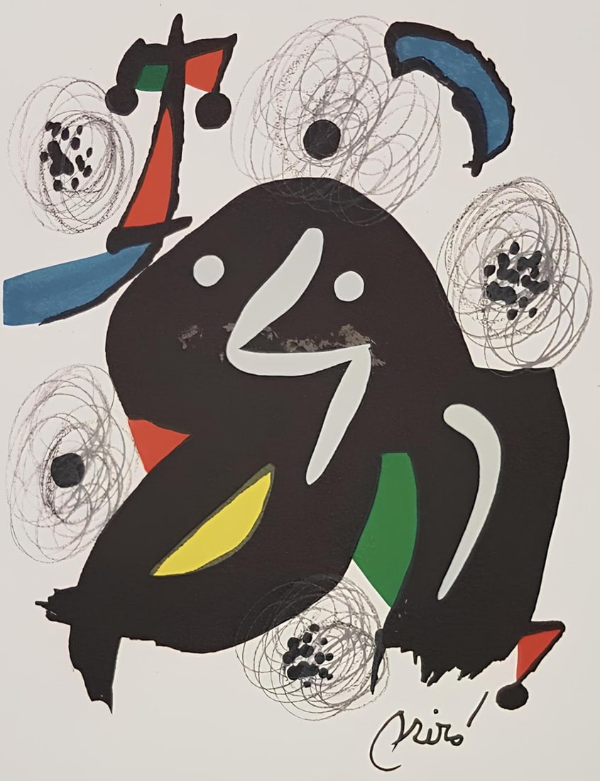 Joan Miro, Composition (Mourlot 1212-1225; Cramer 248), La melodie acide, Limited Edition Lithograph: Lithograph on velin d'Arches paper. Paper size: 12.95 x 9.76 inches. Excellent condition. Signed in the plate, as issued. Notes: From the folio, La melodie acide, XIV lithographies originales de Joan